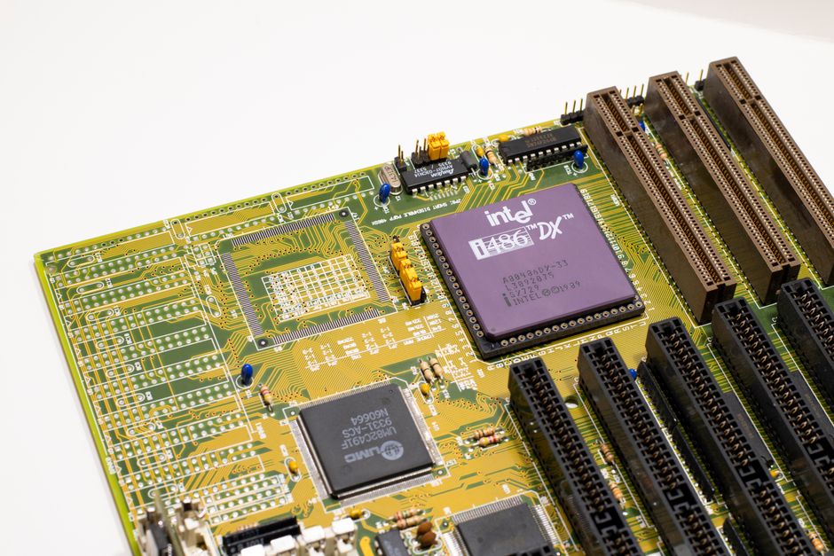 semiconductor wafer fab, intel logo building, silicon chip closeup
