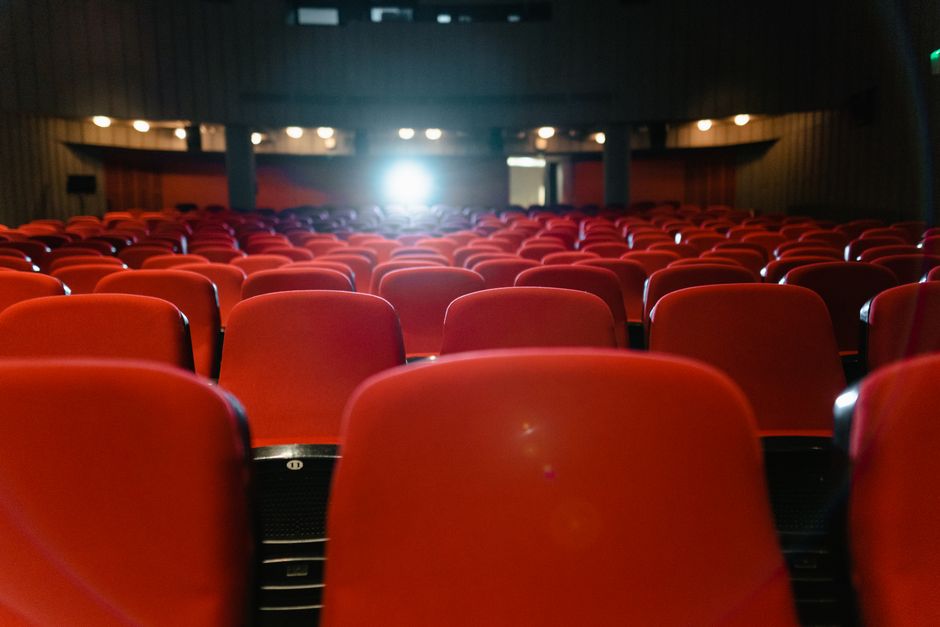 movie theater marquee, empty cinema seats