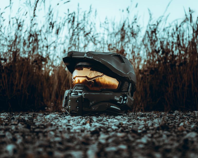 halo master chief helmet, handheld gaming pc, sci-fi space soldier