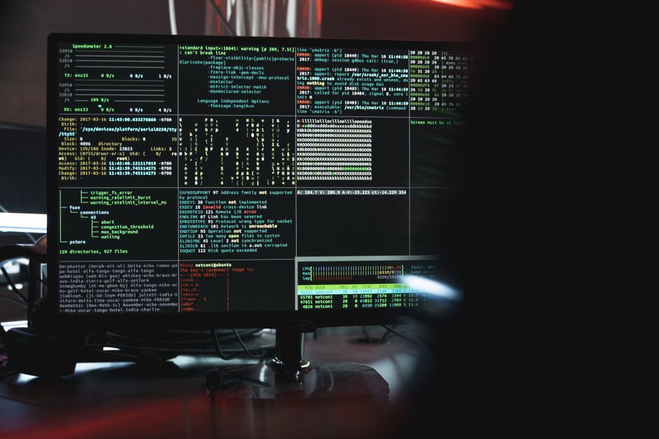 terminal command line code, developer laptop dark room