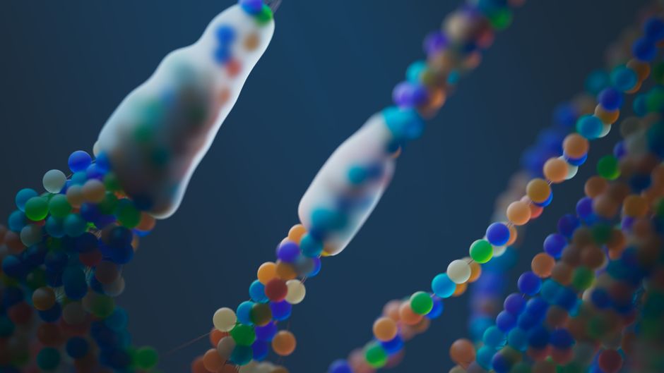 dna double helix, genome sequencing lab, data visualization screen